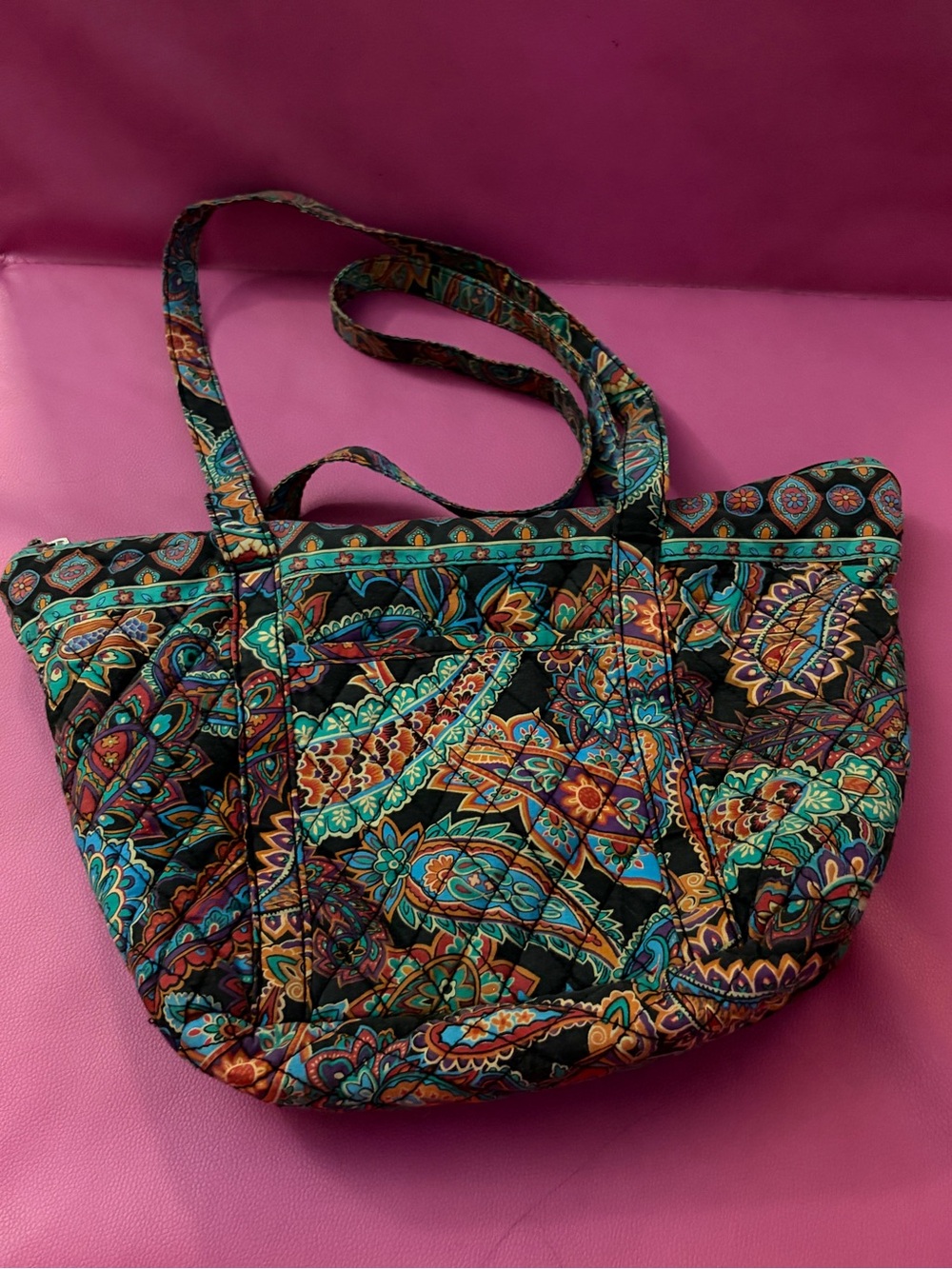 Unbranded Quilted Paisley Tote Bag in Teal & Black - Women's Shoulder Bag